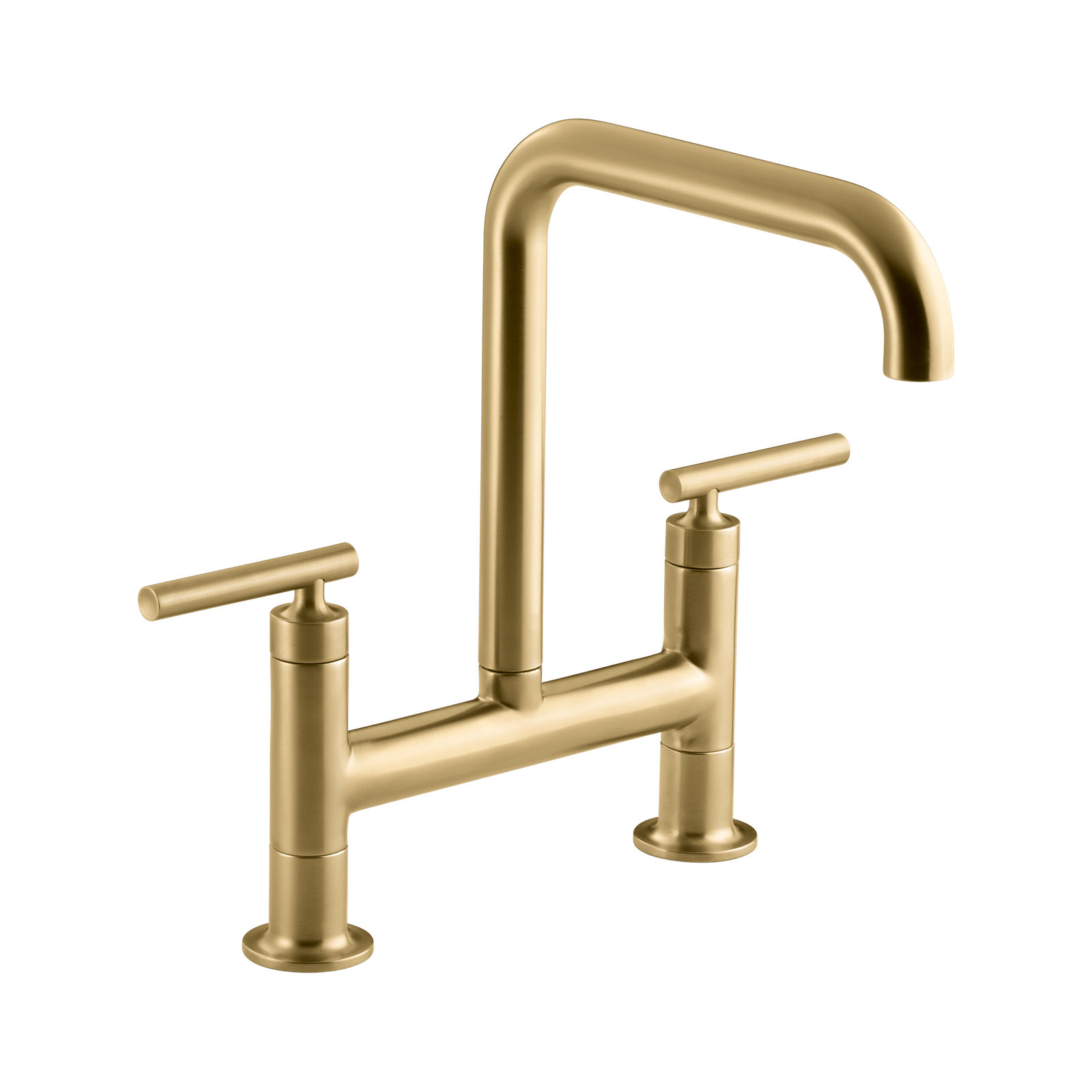 Purist Two-Hole Deck-Mount Bridge Kitchen Sink Faucet, Vibrant Brushed Moderne Brass