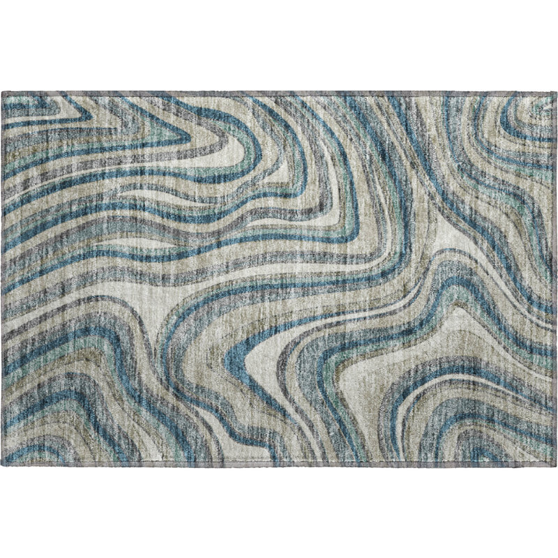 Premium Machine Washable Prisco Teal Rug, Rectangle 1'8" x 2'6"