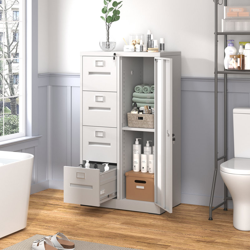 White Vertical 4-Drawer Lockable Metal Filing Cabinet