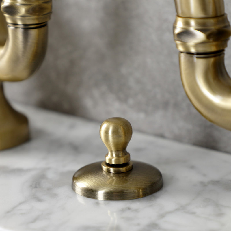 Robinet de salle de bain à large entraxe avec bonde, Laiton antique