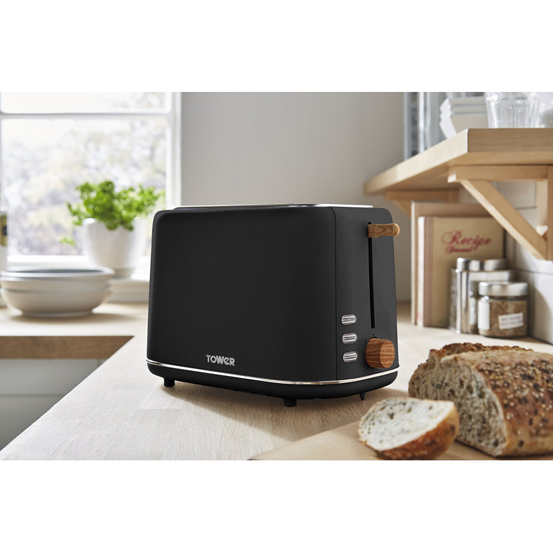 Tower T20027BLK Scandi 2 Slice Toaster with Adjustable Browning Control, Centring Function, 800W, Black