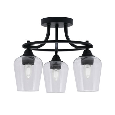 Luminaire semi-encastré 3 lumières Paramount au fini noir mat avec verre transparent de 5 po