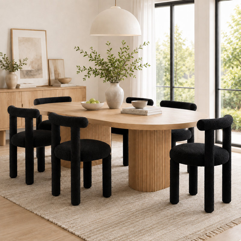 Set of 6 Modern 18.5'' H Upholstered Dining Chair With Solid Wood Legs, Black, 6