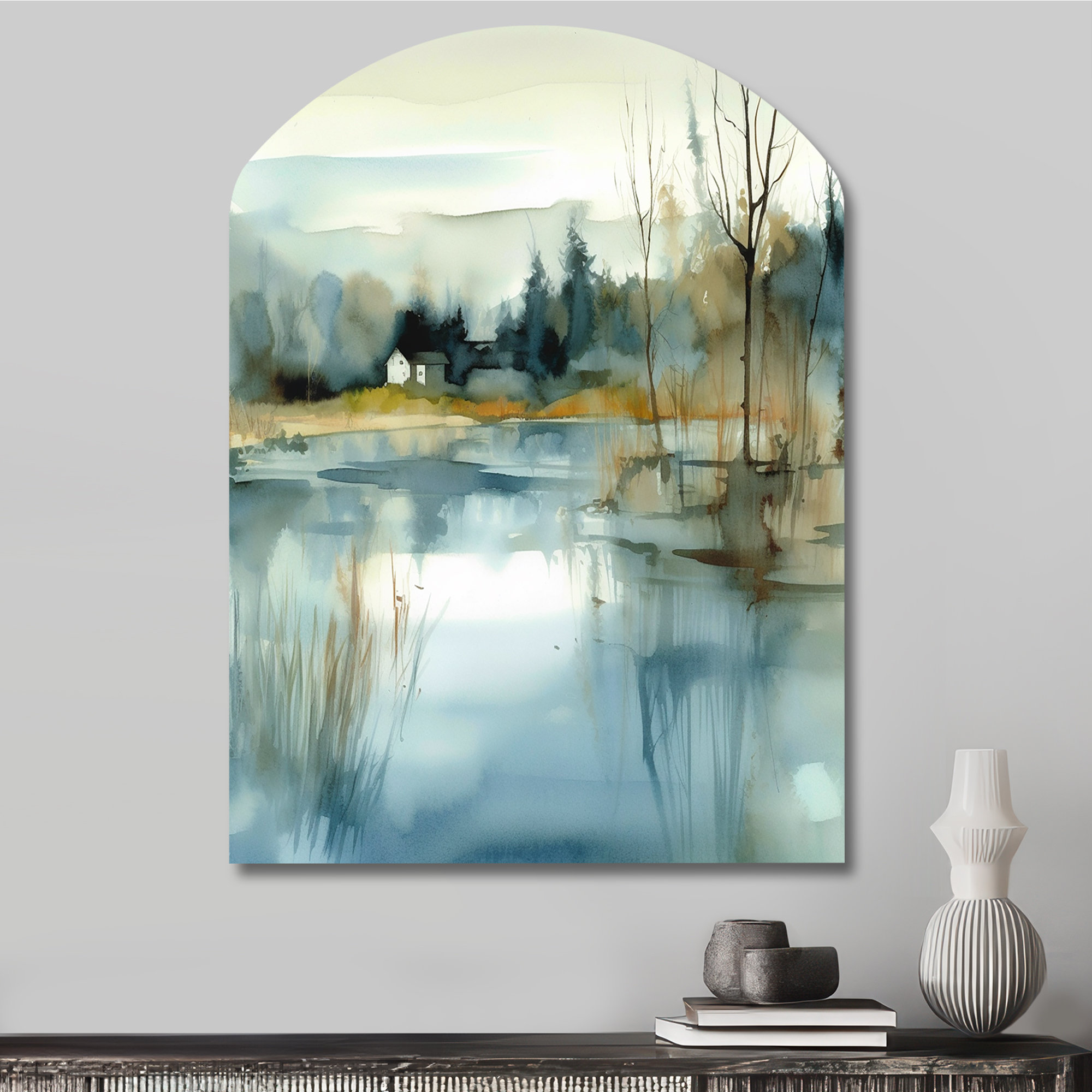 Color Lake Arch Design Art Summer Lake Landscape Illustration V - Lake Arch Shape ...