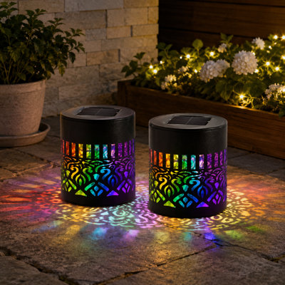 2-Pack Waterproof Solar Mandala Wall Lights for Outdoor Fences | 7-Color Changing Projector-Style Decor for Patios, Yards, Backyards and Porches