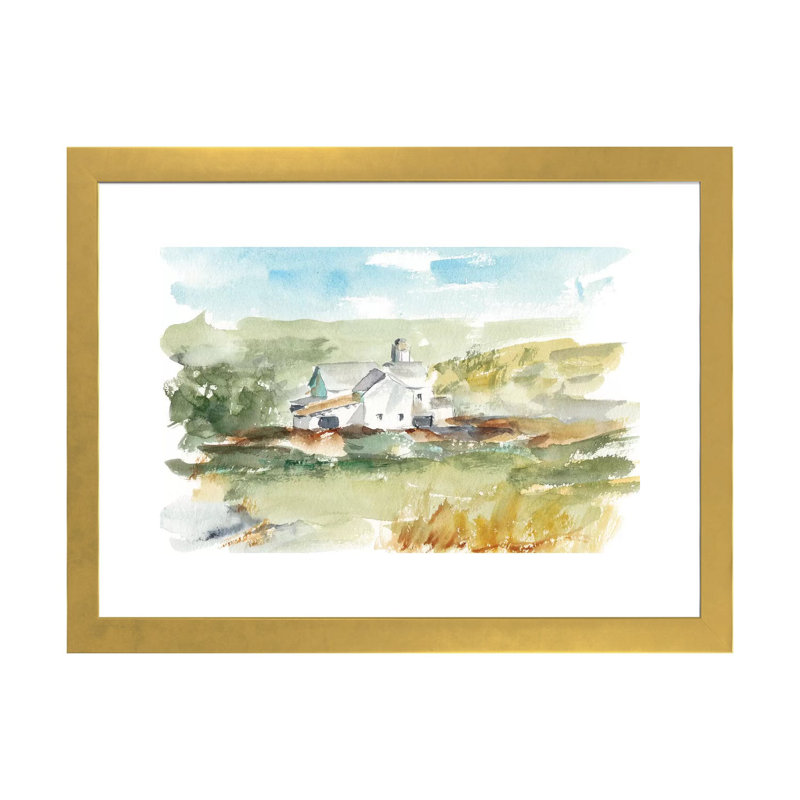 "Rural plein air IV" par Ethan Harper, reproduction d’art, H 24 po x l 32 po x P 1 po, Papier encadré doré, Blanc