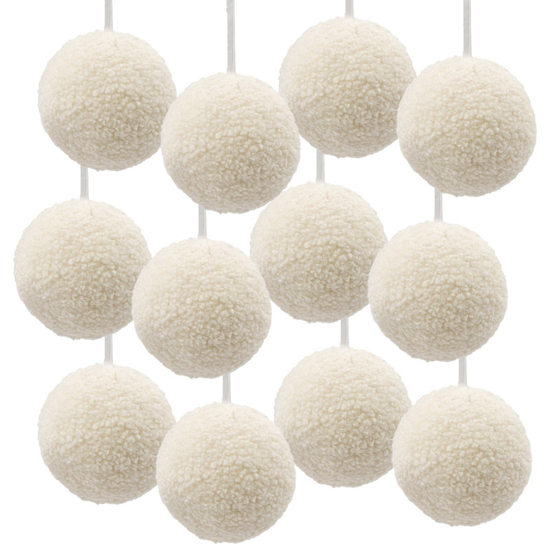 Ornement suspendu à boule, H 3,9 po x l 3,9 po x P 3,9 po, Crème, 12
