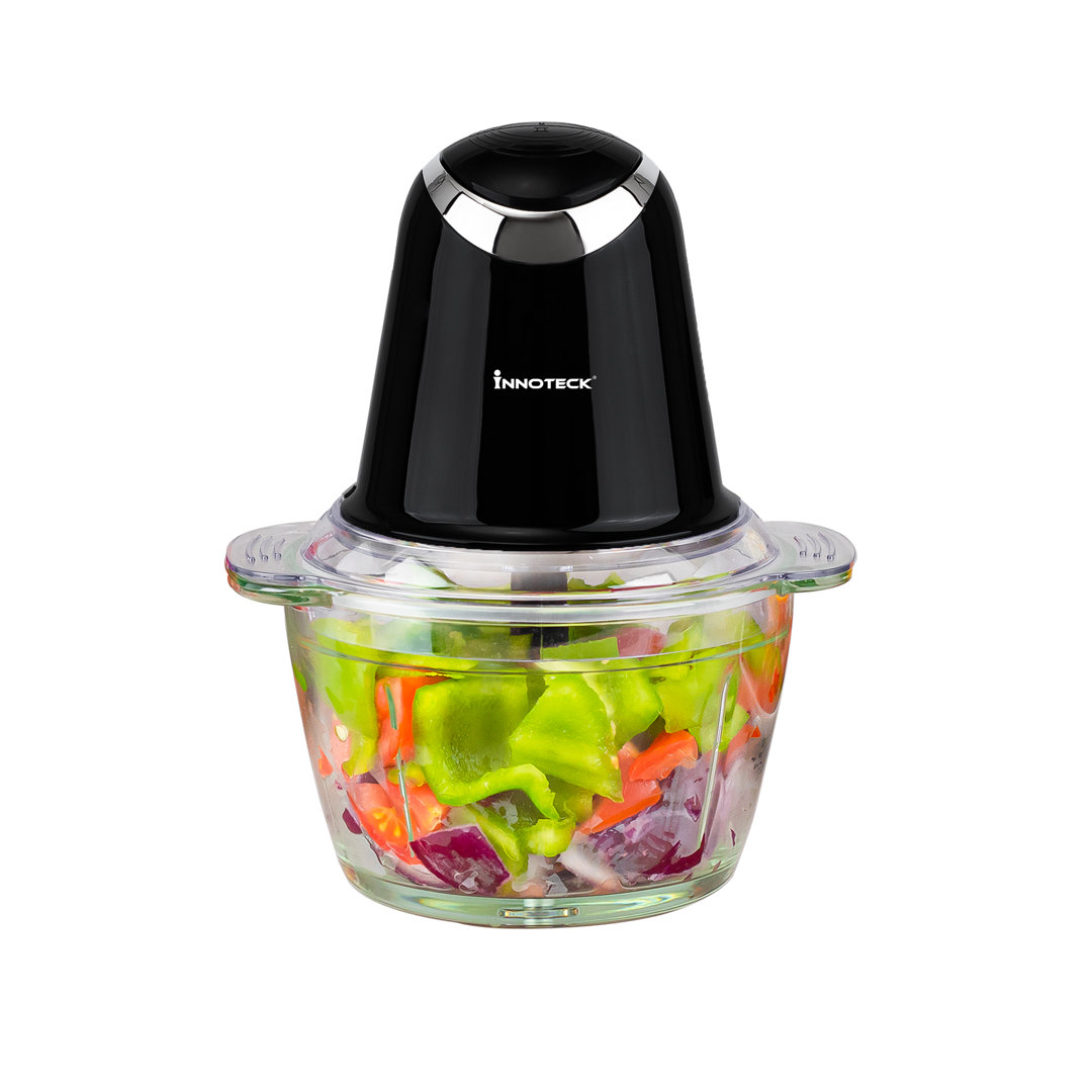 1Litre 2 Speeds 500W Mini Chopper with Clear Glass Bowl and Stainless Steel Blades
