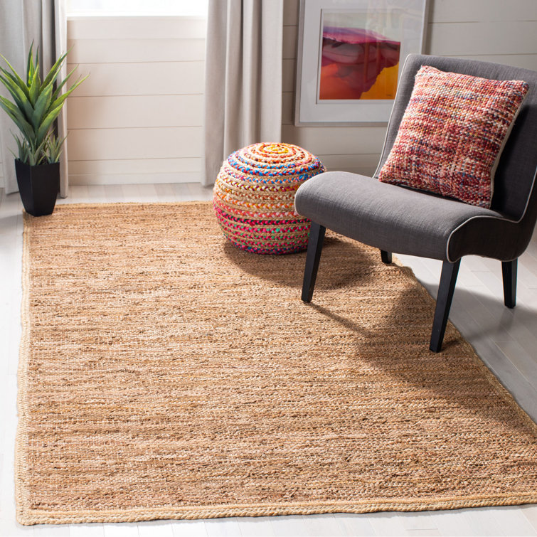 Tapis chameau / naturel en coton / cuir tissé à la main Zeitler