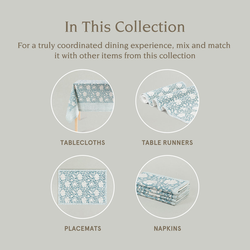 Blue Floral Hand-Blocked Cotton Placemats Set of 4