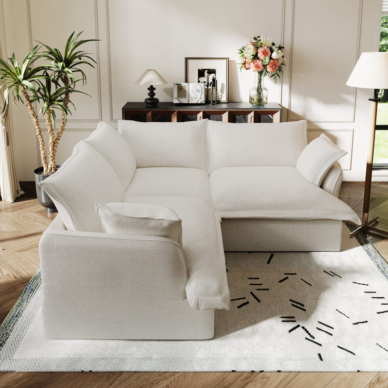 Canapé modulaire en lin mélangé Linen Blend, canapé convertible rembourré Cloud, Mélange de lin blanc