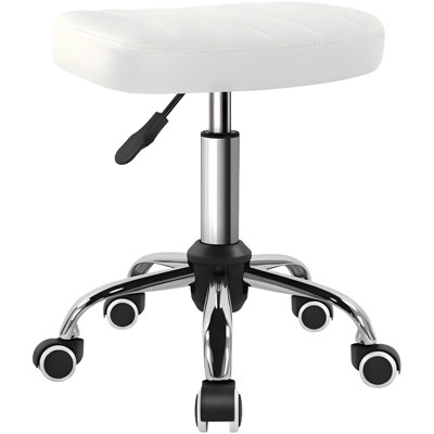 White Minimalist Square Swivel Stool with Wheel Height-Adjustable and Cost-Effective Rolling Stool Chair