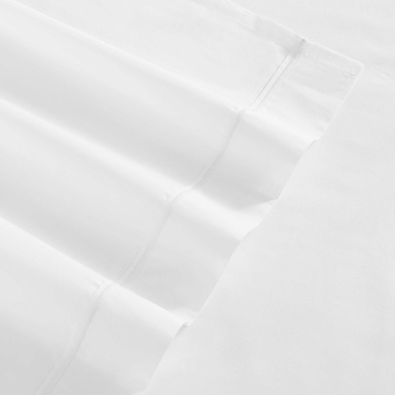 Tommy Hilfiger Solid Cotton Percale Hem Stripe Sheet Set, Full / Double Sheet Set with 4 Additional Pieces, White
