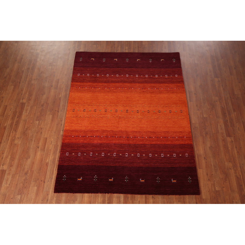 Tapis tribal rayé orange Gabbeh 6 x 8
