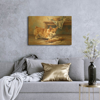 Aurum Wall Art 'Pembroke Welsh Corgi In The Kitchen' By Rich Monet Gold Metal Wall Art, 36" x 24"