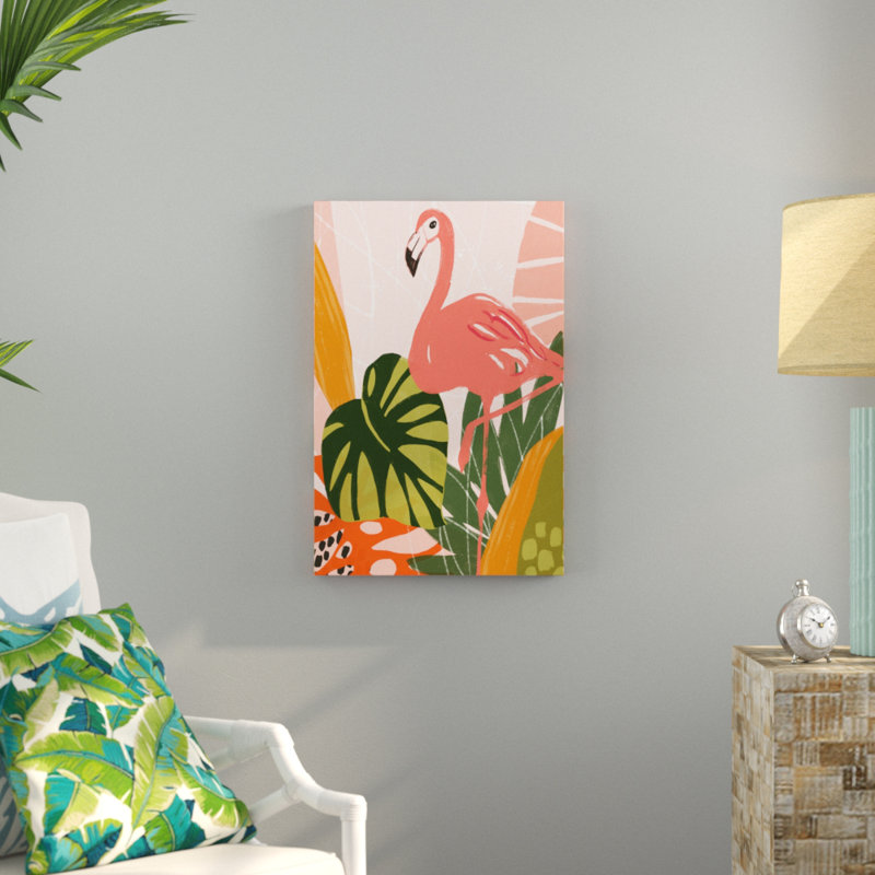 «Jungle Flamingo I», peinture sur toile, H 30 po x l 20 po