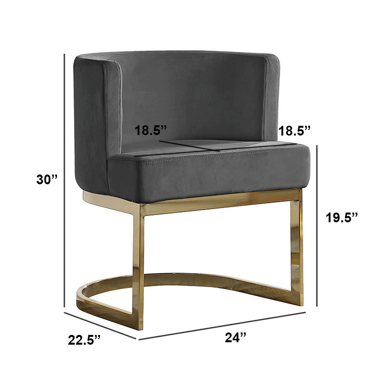 Dmitri 19'' H Velvet Upholstered Side Chair, Dark Gray, Gold