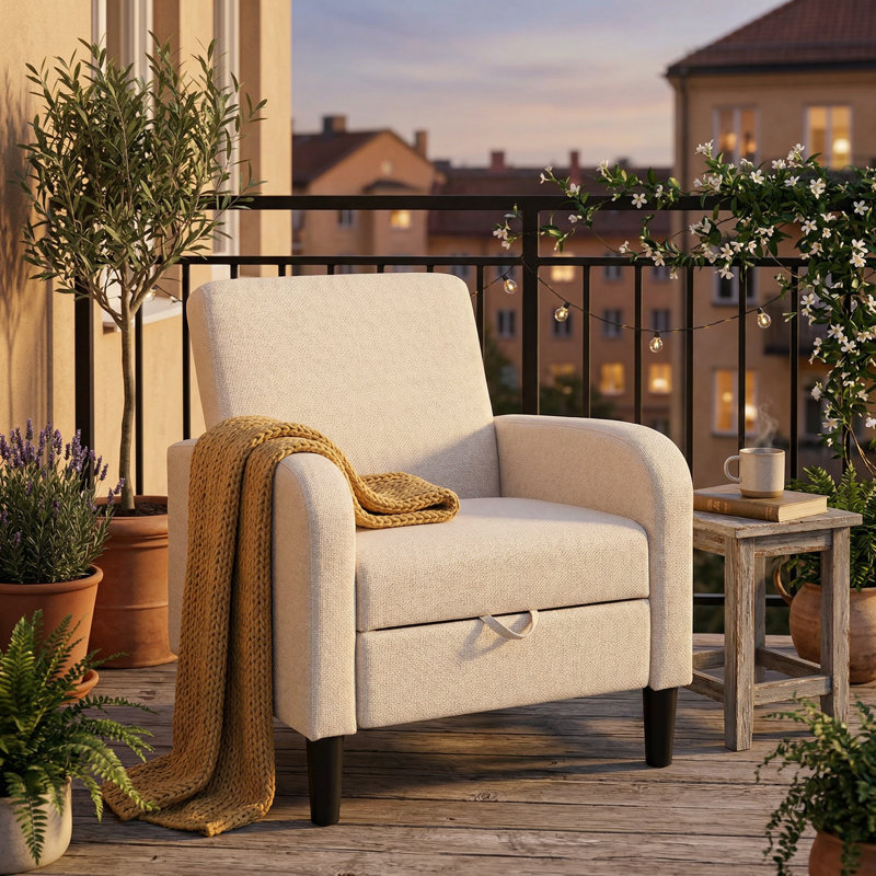 Chaise d'appoint rembourrée en tissu 29,25 po de largeur avec rangement, Beige