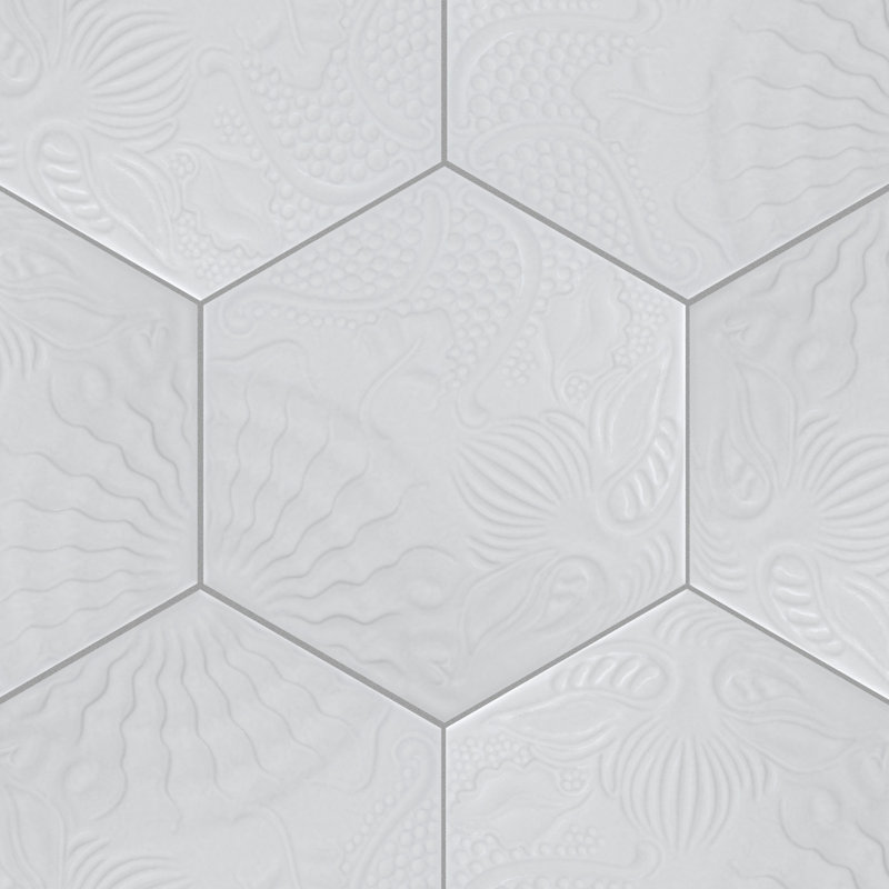 Gaudi Hex 9" x 10" Porcelain Patterned Wall & Floor Tile, White