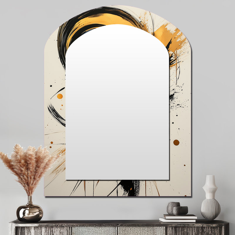 Abstract Circle In Blue And Gold Tones II - Abstract Shapes Asymmetrical Decorative Wall Mirror, Modern Freeform Mirror, Printed Metal Art
