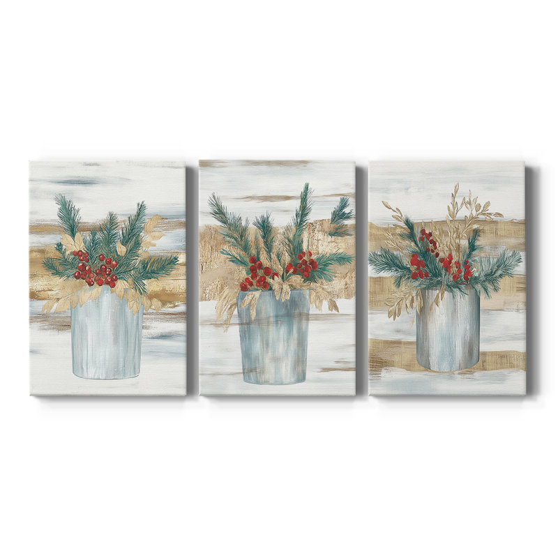 Christmas Holiday Art CLxxi - Toile tendue avec châssis sur mesure - 3 pièces, H 36 po x l 72 po