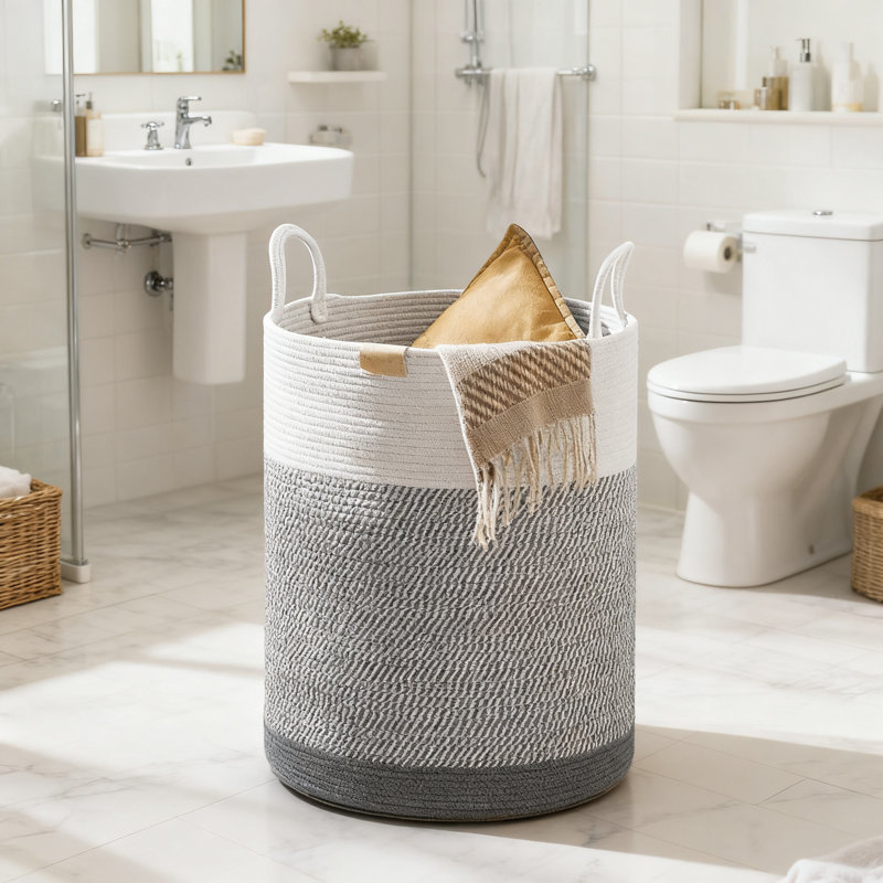 Large 95L Laundry Hamper Basket, Cotton Rope Woven Clothes Storage Bin With Handles For Bedroom, Nursery, And Home Organization