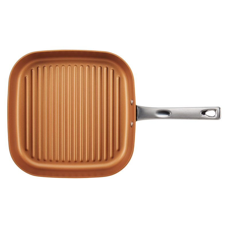 Ayesha Curry Home Collection Hard Anodized Nonstick Deep Square Stovetop Grill Pan, 11.25 Inch, Gray