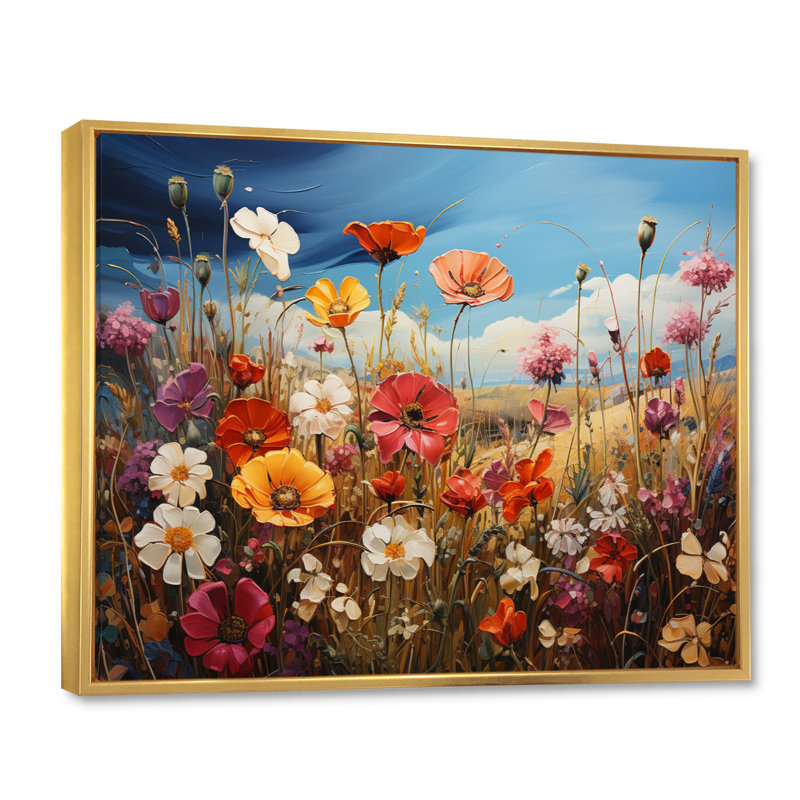 Wildflowers Symphony Field I, reproduction d'art sur toile, Cadre flottant doré, H 34 po x l 44 po