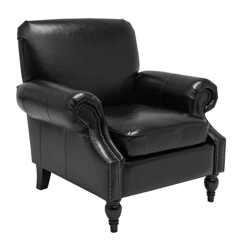 22.4" Seat Depth Accent Chair, Armchair With Upholstered and Roll Arms,Faux Leather, Black Faux Leather