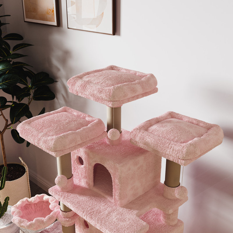 Lima Pet Heavy Duty Carpet 68 Inch Multi-Level Cat Tree Condos and Scratching Posts Included, Pink