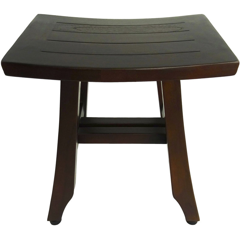 Ripley Compact Curvilinear Teak Shower Or Outdoor Bench In Finish, Brown, 15" H x 14" W x 10" D