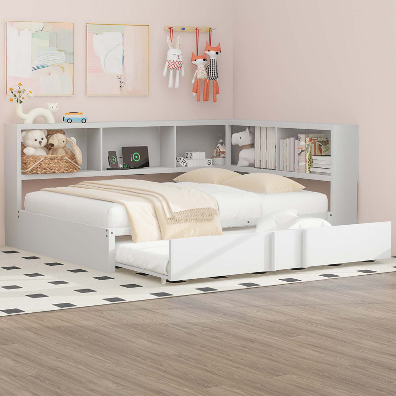 Lit de jour en métal avec couchette, armoires de rangement et ports USB