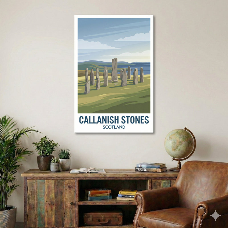 Callanish Stones, Scotland - Romantic Travel Poster Of Ancient Standing Stones On The Isle Of Lewis. Giclee Print On Wrapped Canvas. Wall Art, Home Decor - Monuments & Sculptures, Scotland - Wrapped Canvas Print