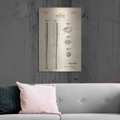 «Baseball Bat Blueprint Vernis», art mural en métal, 16 po x 24 po