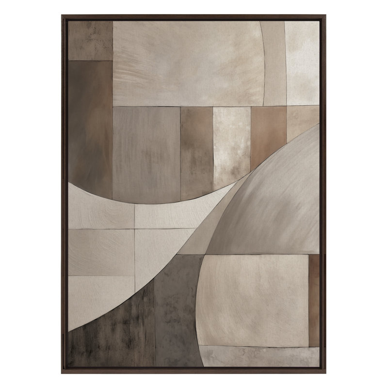«Curved Grid Abstract» sur lin neutre par The Creative Bunch Studio, reproduction d'art sur toile encadrée