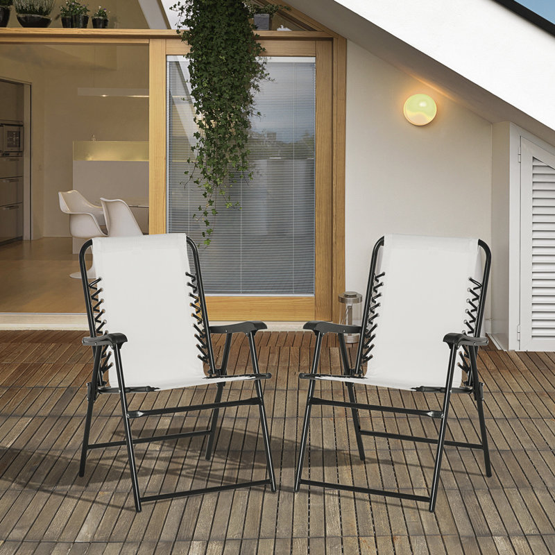 Outsunny Set Of 2 Patio Folding Chairs, Outdoor Bungee Sling Chairs W/ Armrests, Portable Lawn Chairs For Camping, Garden, Pool, Beach, Backyard