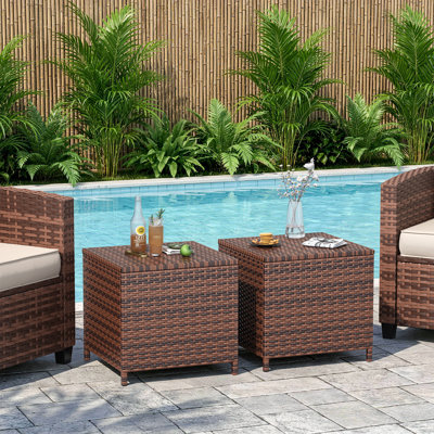  Alexandia Outdoor Square Rattan Wicker Side Table With Storage