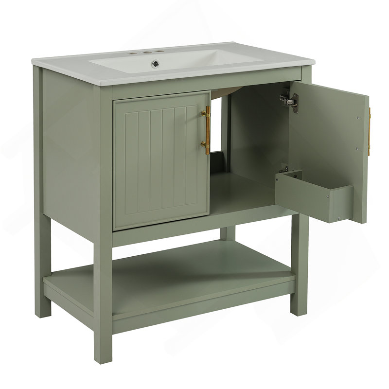 Meuble-lavabo de 30 pouces avec lavabo en céramique, Vert
