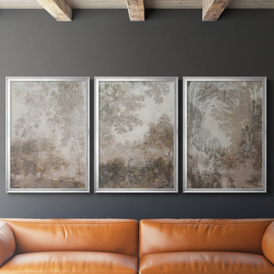 Fresco Collage I  -Custom Framed  Wrapped Gallery Canvas - 3 Pieces