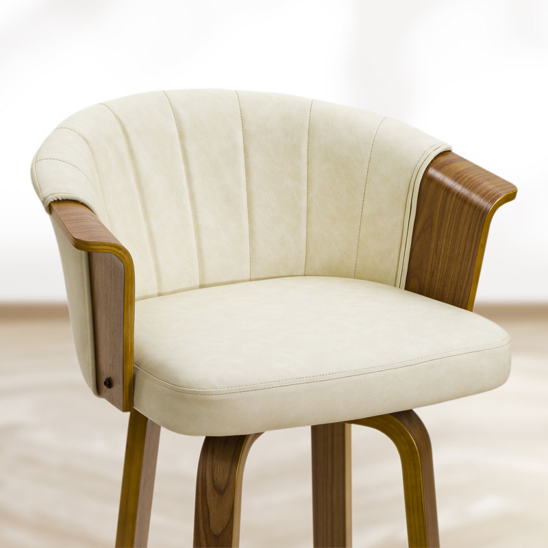 Lesli 30.51'' Swivel Tufted Faux Leather Upholstered Counter Stool (Set of 4), Off-white Seat/Brown Frame