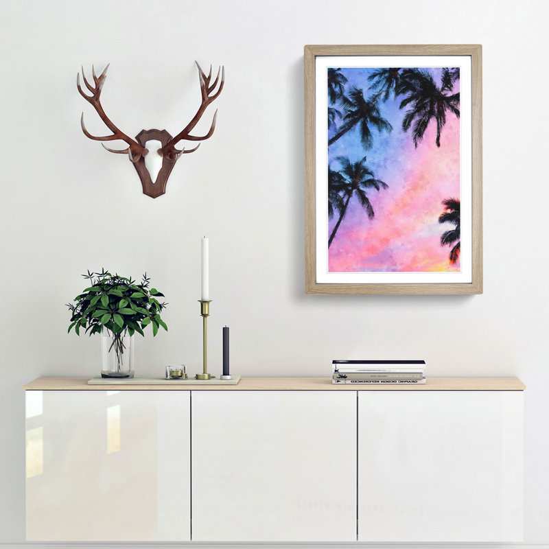 Palm Tree Paradise - Picture Frame Graphic Art Print, 87cm H x 62cm W x 2cm D, Oak Framed