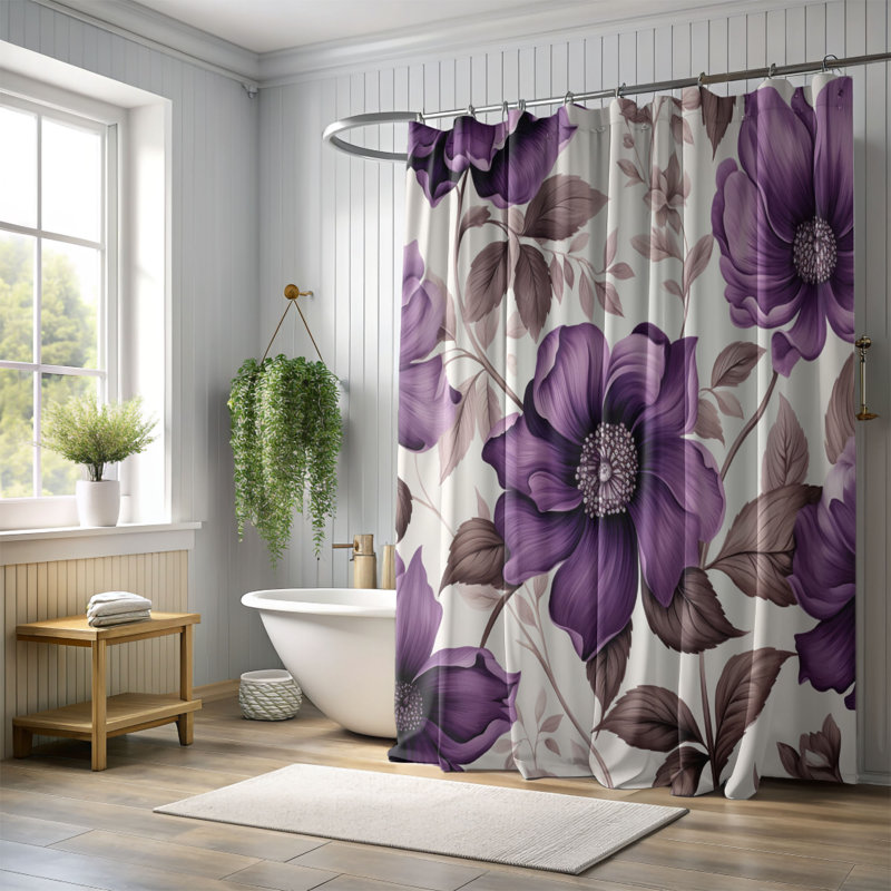 Rideau de douche standard 1 pièce Amethyst Flowers, H 74 po x l 71 po