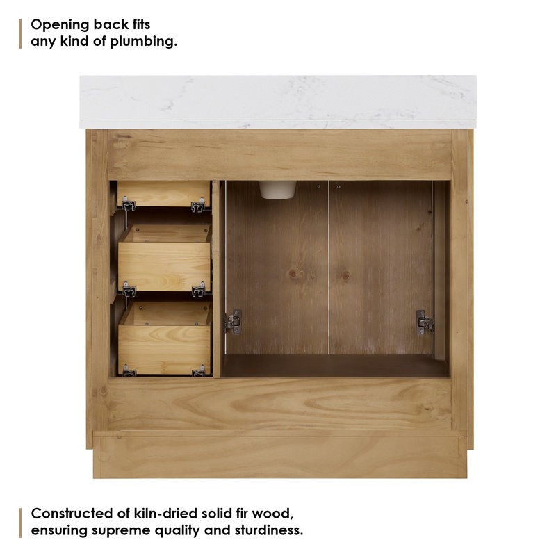 Jareth 48'' Natural Wood Single Bathroom Vanity with White Stone Top