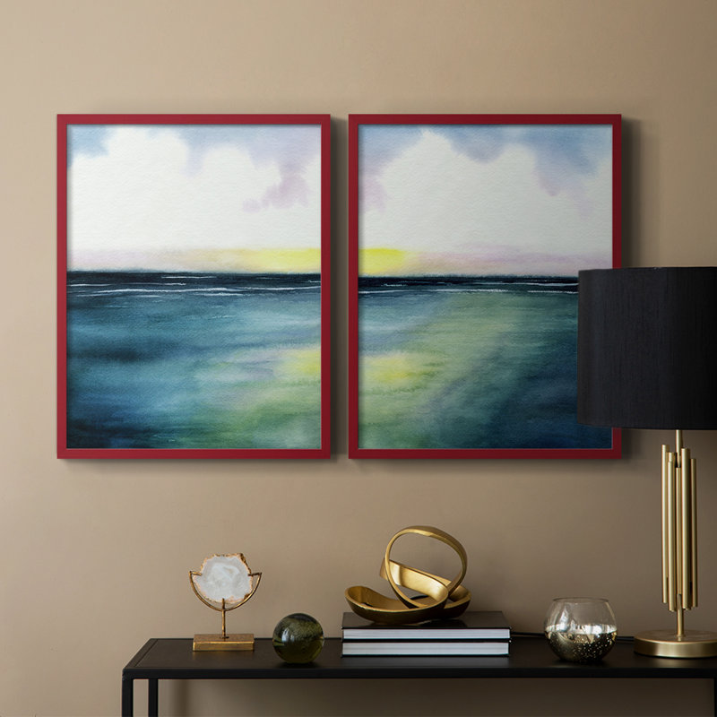 Impression encadrée Sherbet Sunset Diptych I-Premium - prête à être accrochée - aucun clou requis - aucun clou requis, Rouge