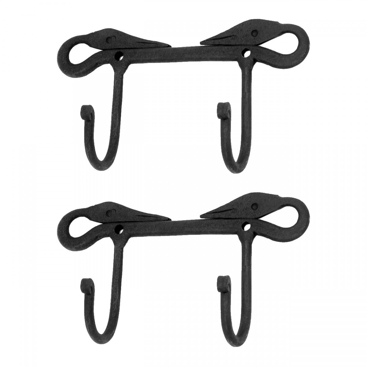 Renovators Supply Black Cast Iron Double Coat Hook Swan Design Wall Mount with Hardware Pack of 2
