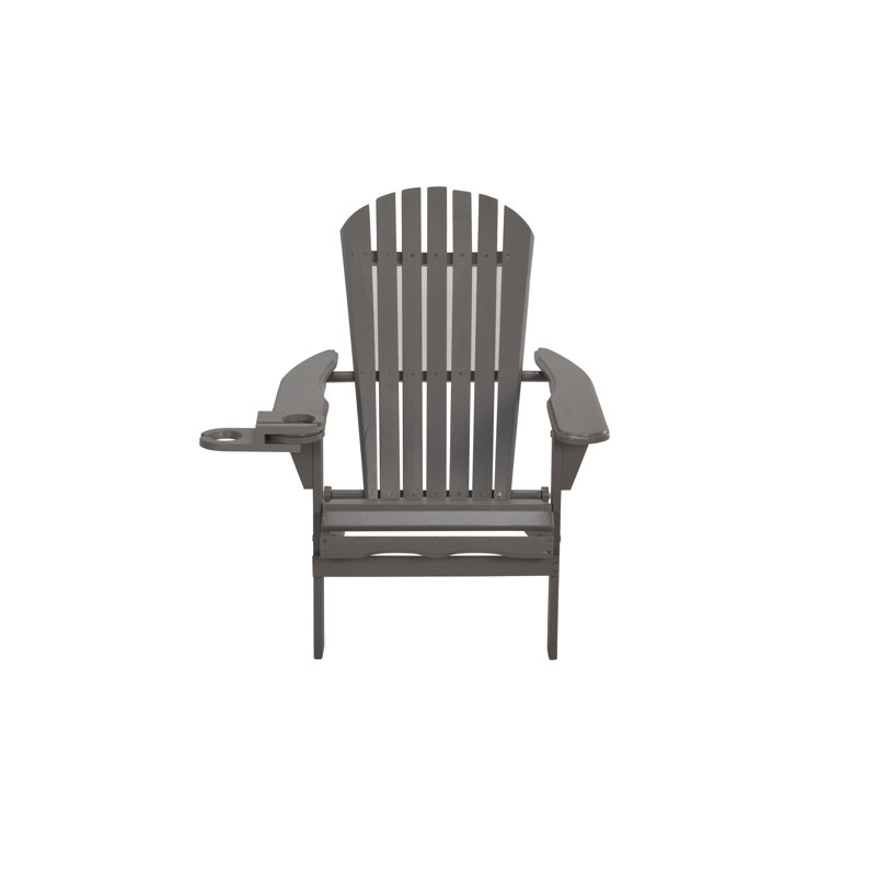 Valdese Pine Foldable Outdoor Adirondack Chair With Ottoman, Light Gray