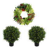 Classic Holiday Set with 22" Wreath and Two UV Boxwood Drop-Ins