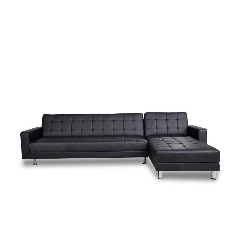 Duplantis 3 Seater Faux Leather Sofa Bed, Black Faux Leather