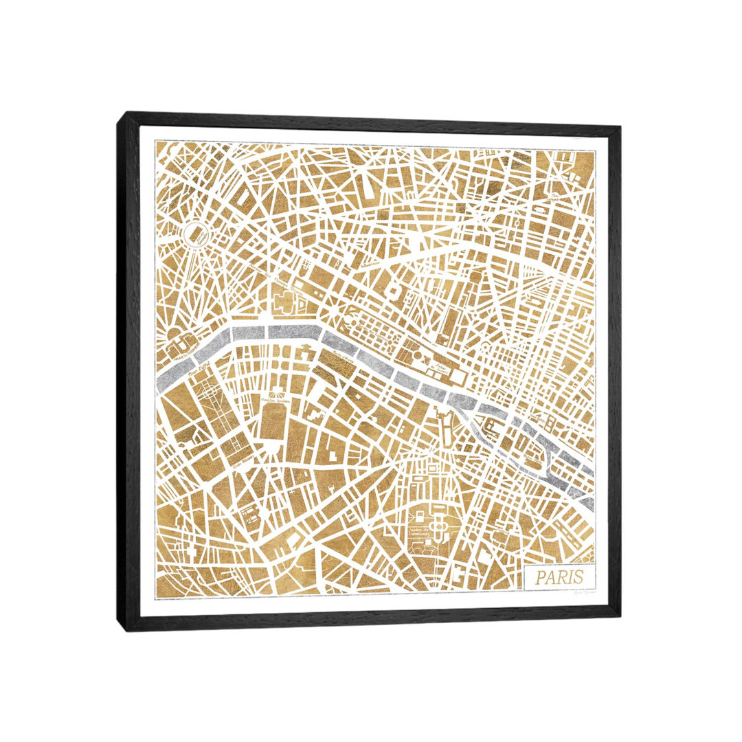 Vergoldete Paris-Karte von Laura Marshall - Galerie-verpackte Leinwand Giclée auf Leinwand