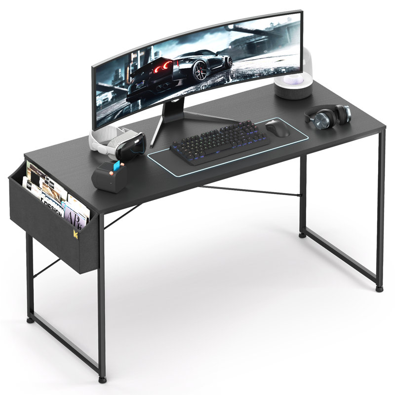 Black Adjustable Height 55" Computer Desk with Storage Bag